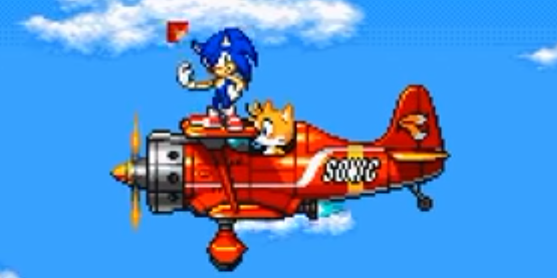 Sonic and Tails flying during in-game cutscene.