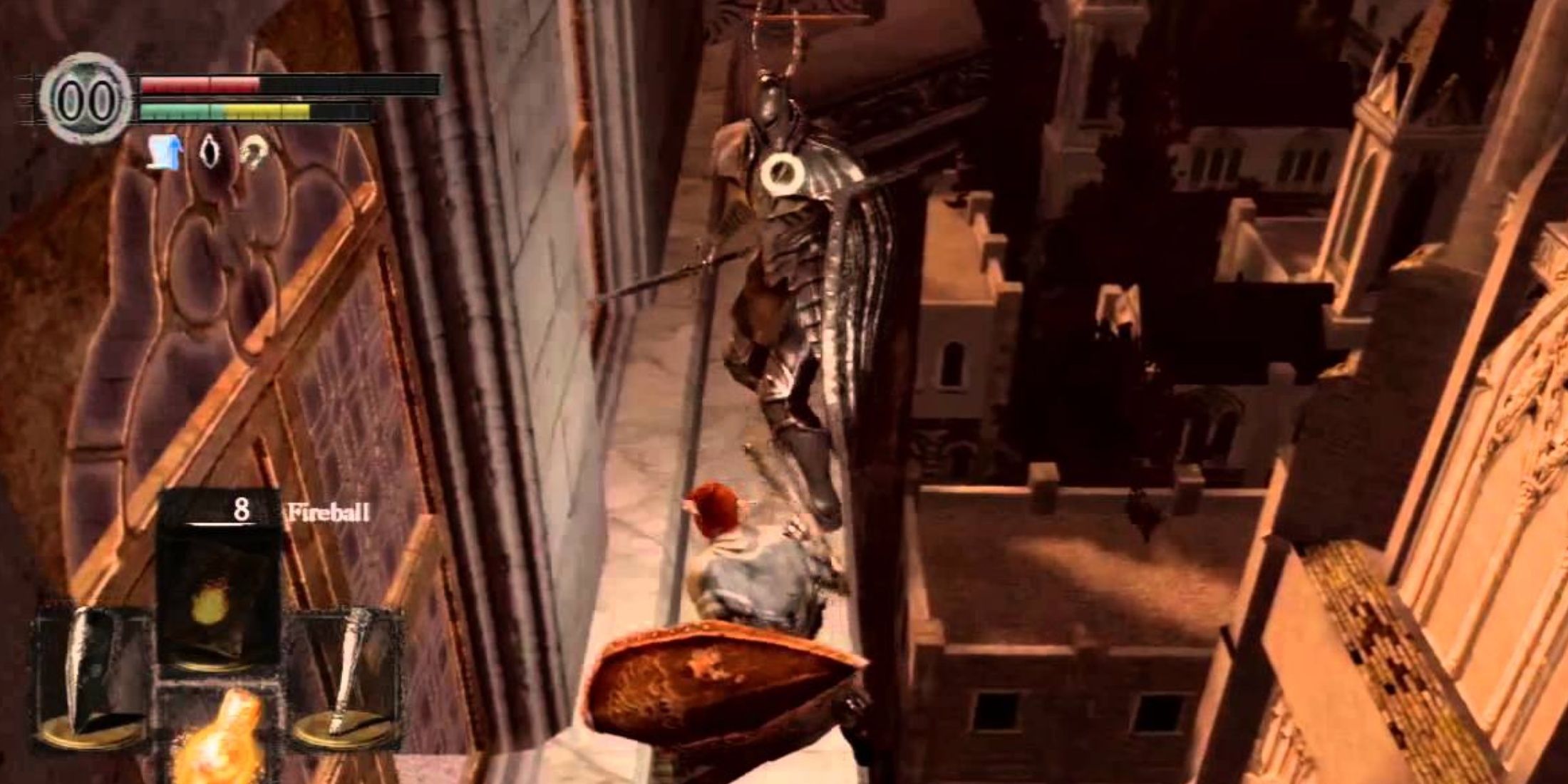 The main character faces off against an Anor Londo Archer.