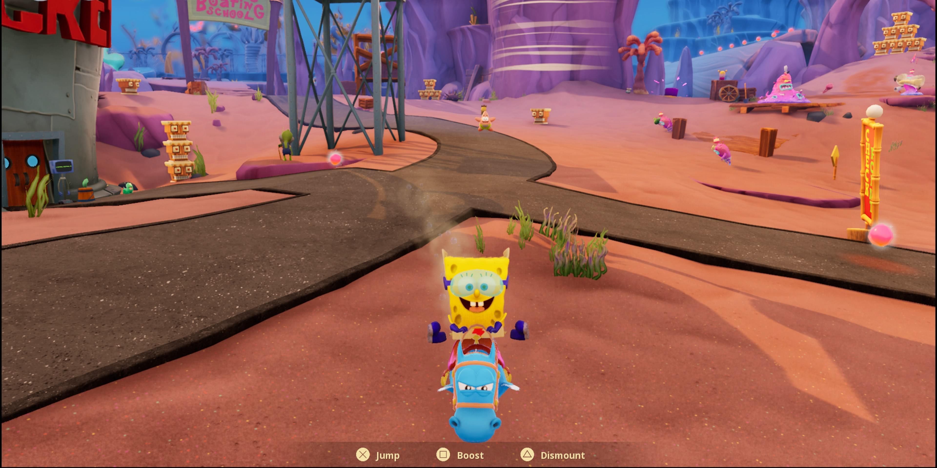 SpongeBob in his Quickster costume riding a Seahorse in SpongeBob SquarePants: The Cosmic Shake
