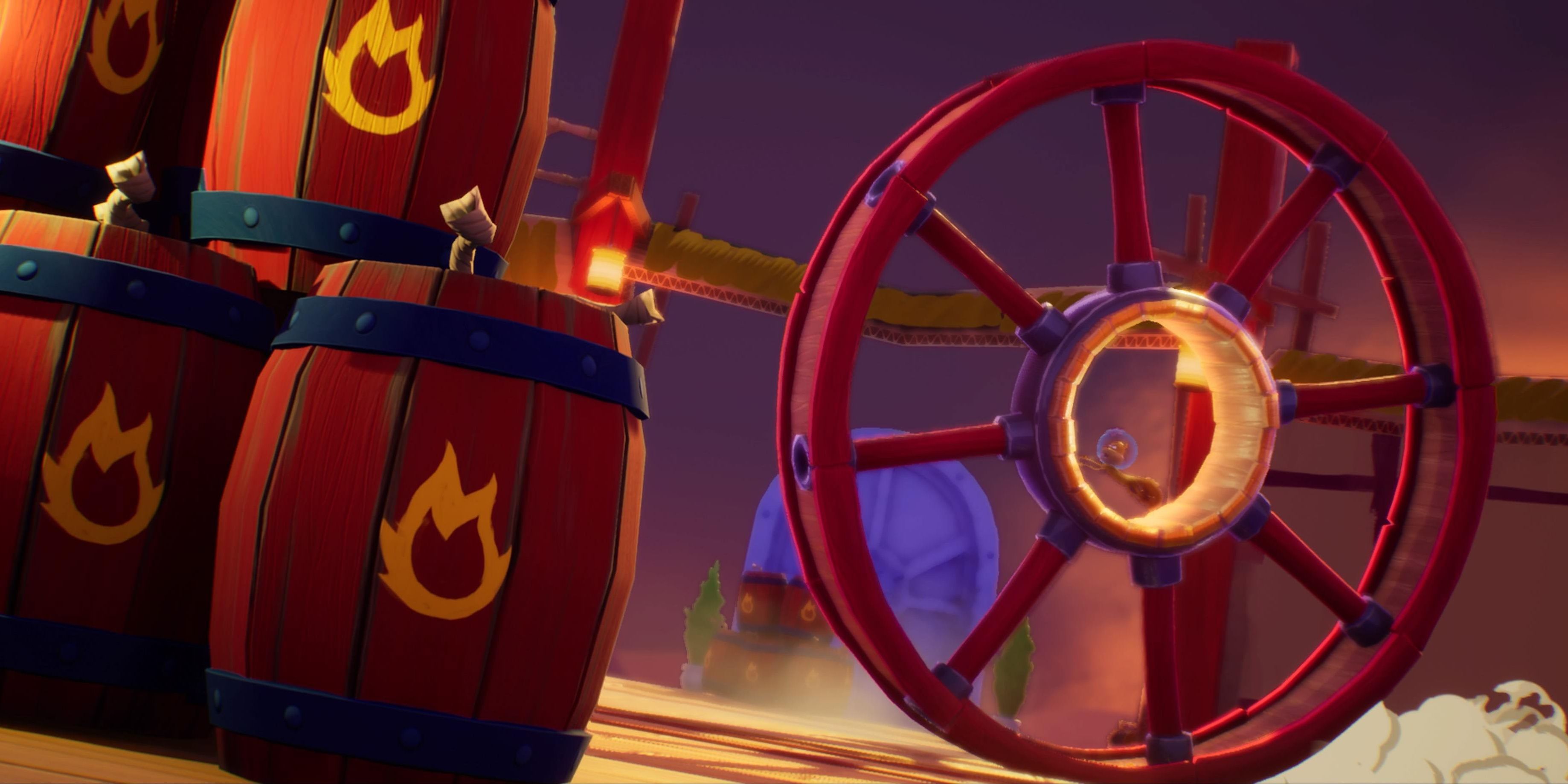 Sandy riding her wheel in SpongeBob SquarePants: The Cosmic Shake