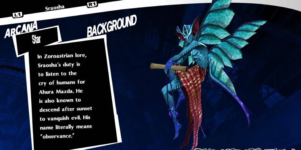 Persona 5 Royal rendition and profile of Sraosha