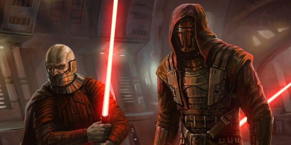 Darth Revan and Malik assault a ship in Knights of the Old Republic artwork