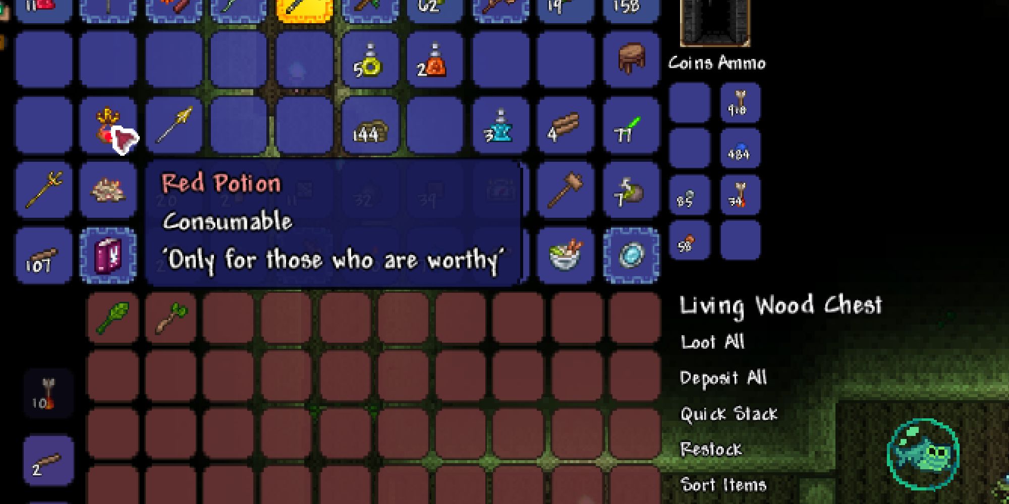 terraria red potion in player inventory