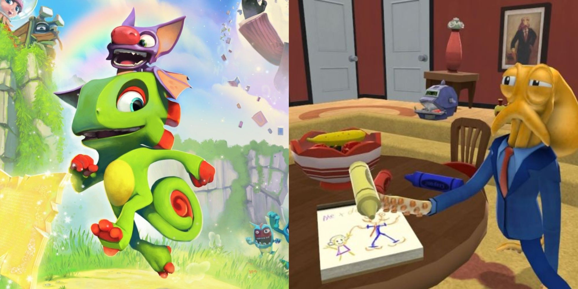 The box art to Yooka-Laylee and Octodad in the living room.