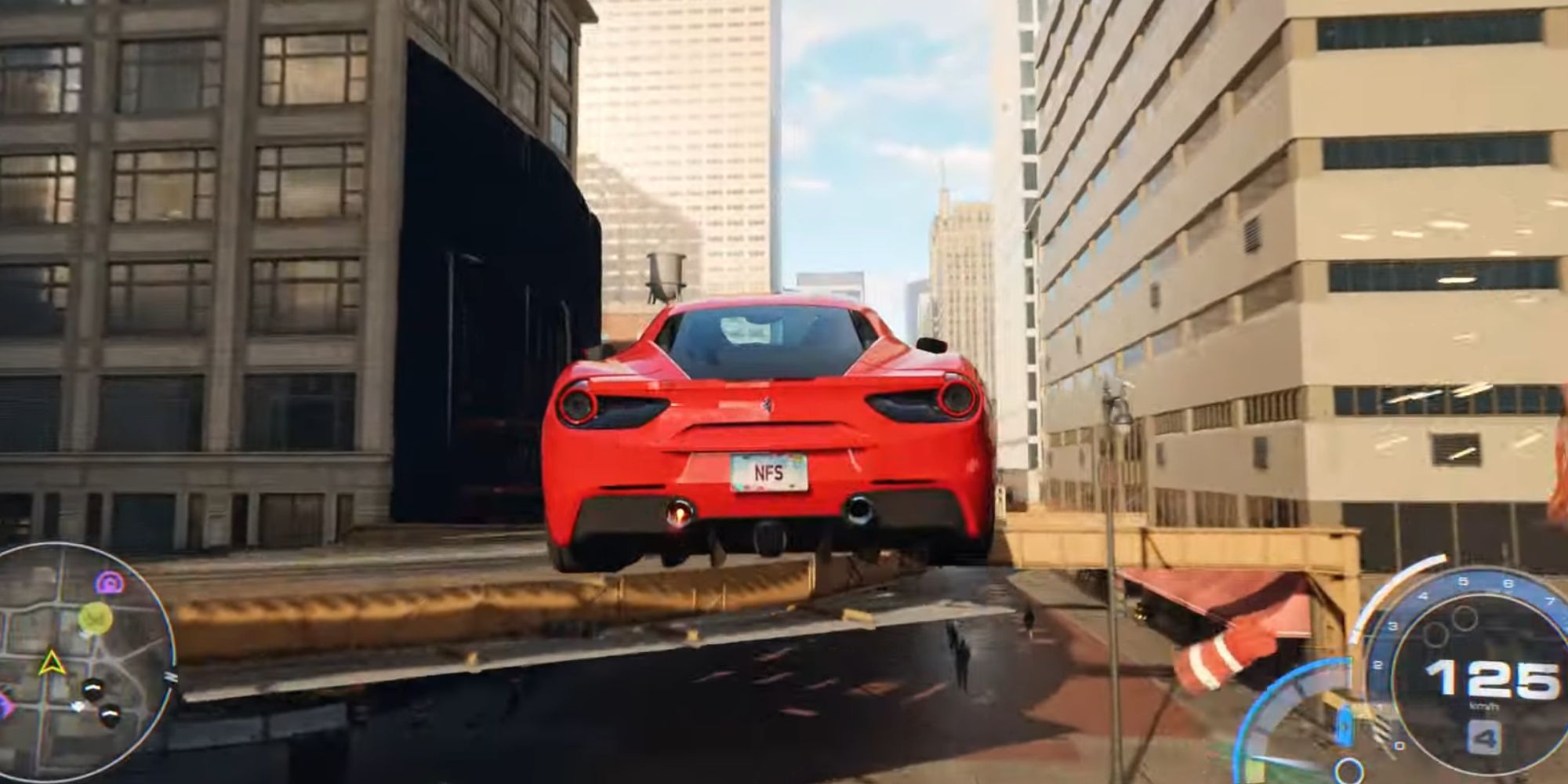 Driving over a ramp to reach a road directly next to it.