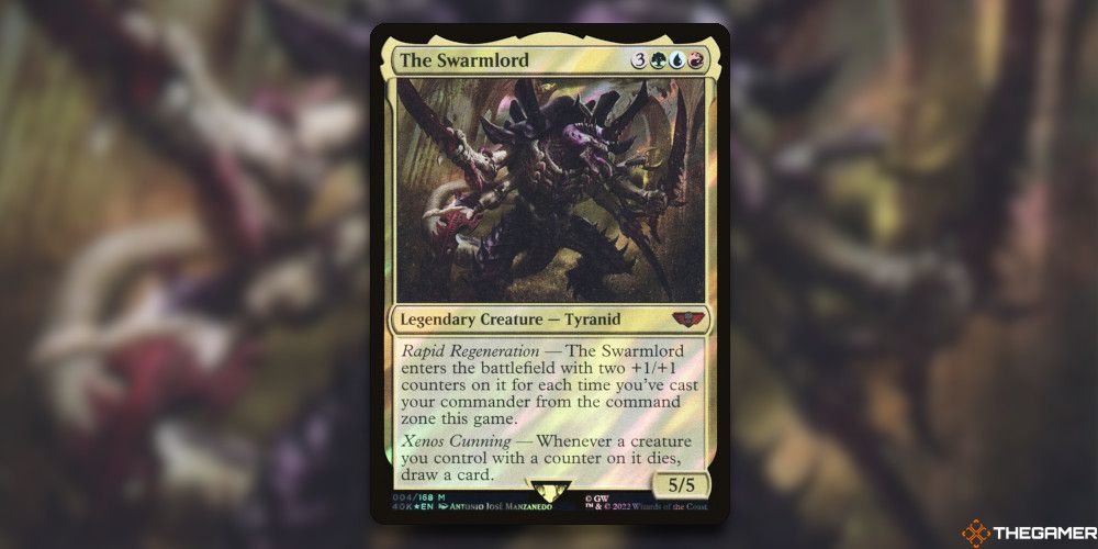 The Swarmlord Card In Front Of Blurred Version of the Card Art