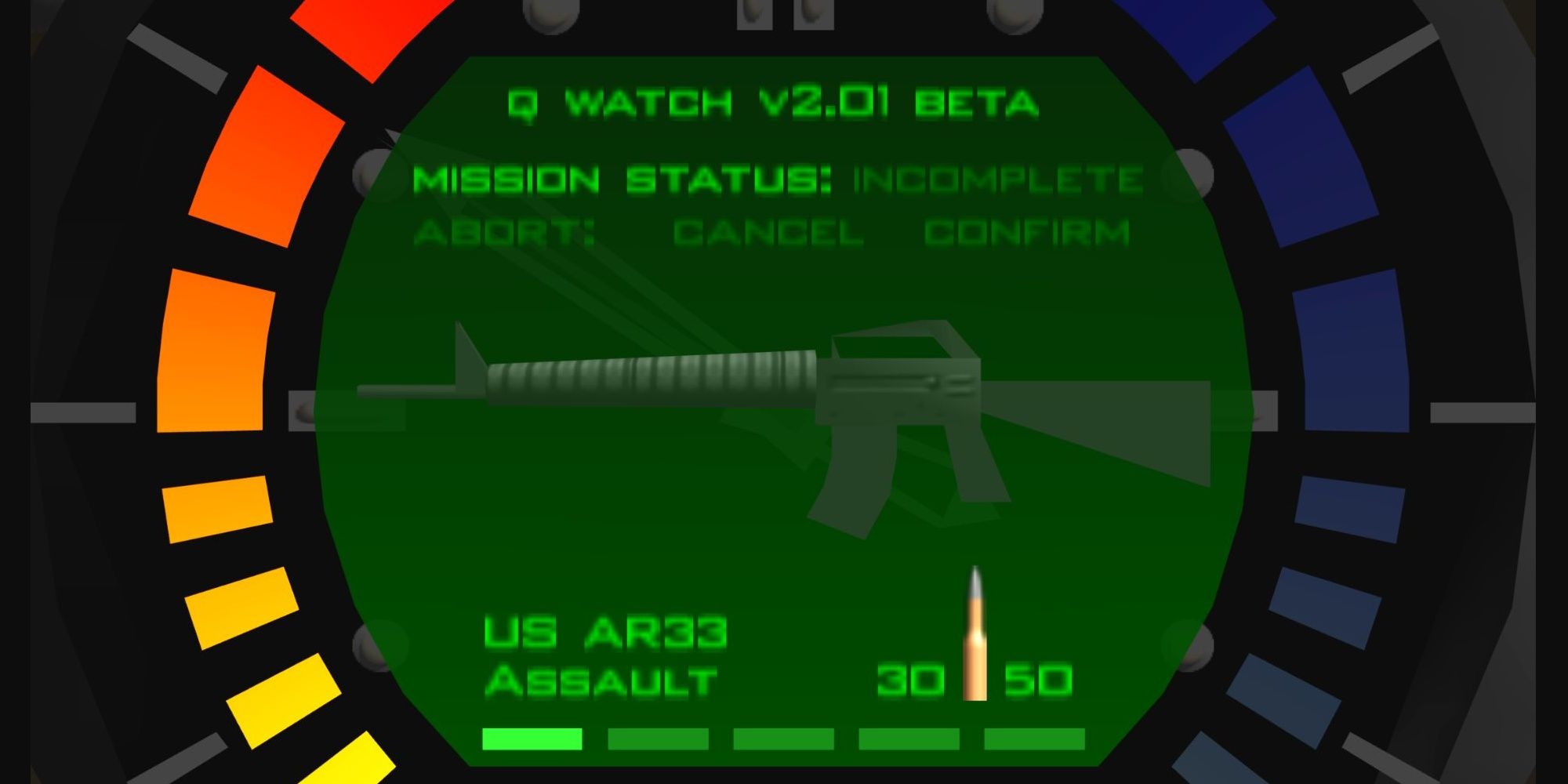 The watch menu in GoldenEye 007.