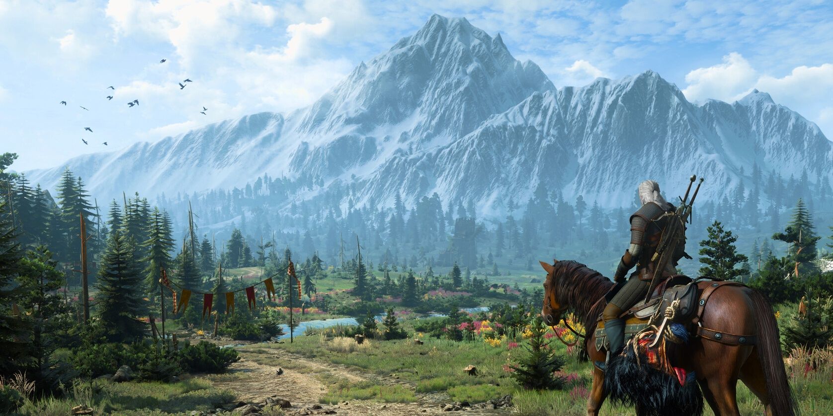 Geralt riding Roach in The Witcher 3
