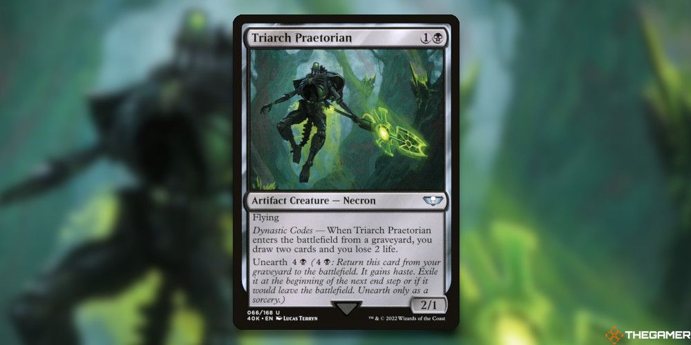 Triarch Praetorian Card In Front Of Blurred Version of the Card Art