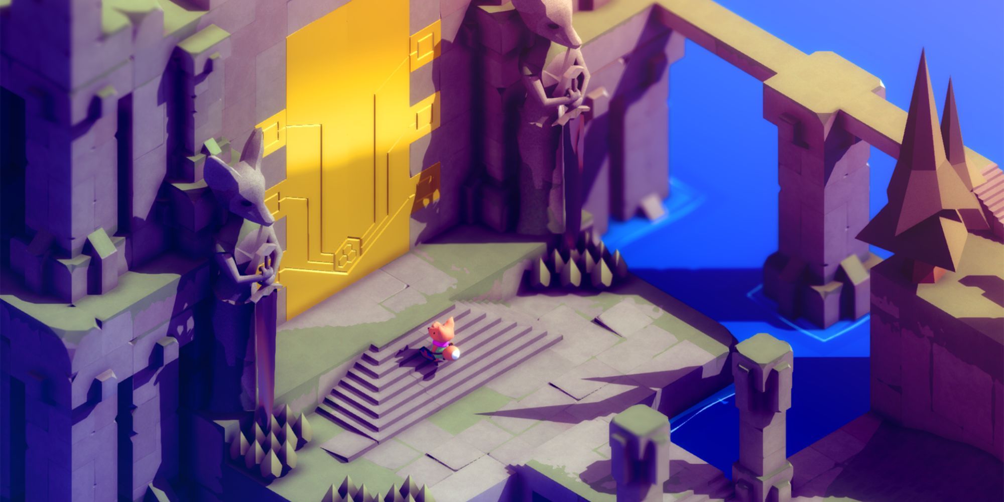 Tunic Fox Looking At Big Door