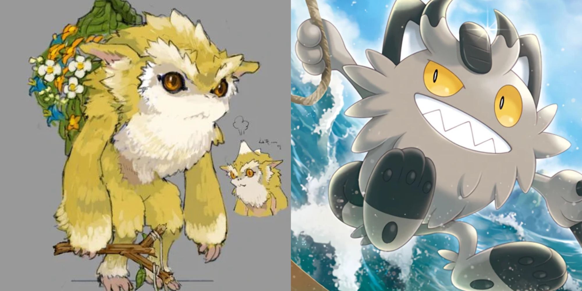 uruki monster hunter frontier g genuine art and galarian meowth card art