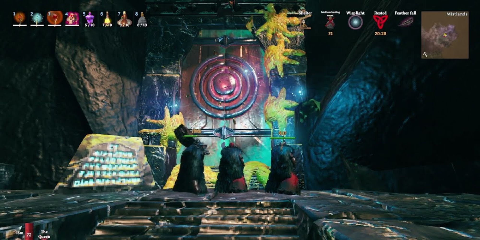 valheim citadel doors with three players standing in front