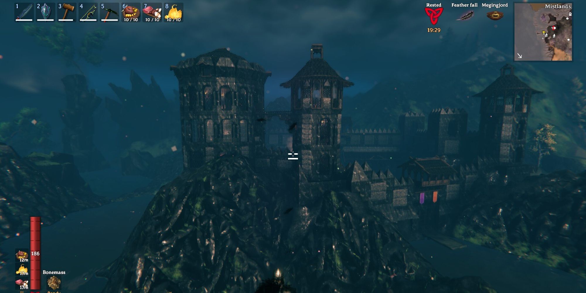 valheim mistlands fortress on edge of water 