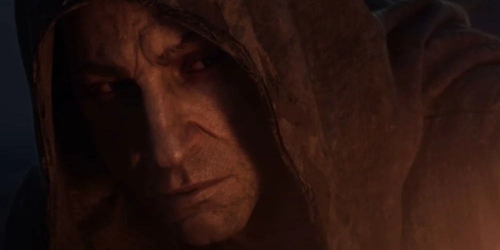 The Dark Wanderer talking by the fire in Diablo 2 the video game