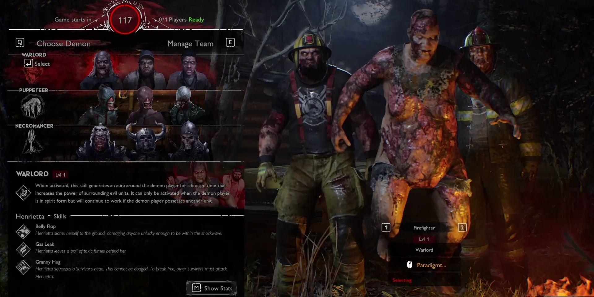 Warlord demon class at demon character select screen in Evil Dead The Game