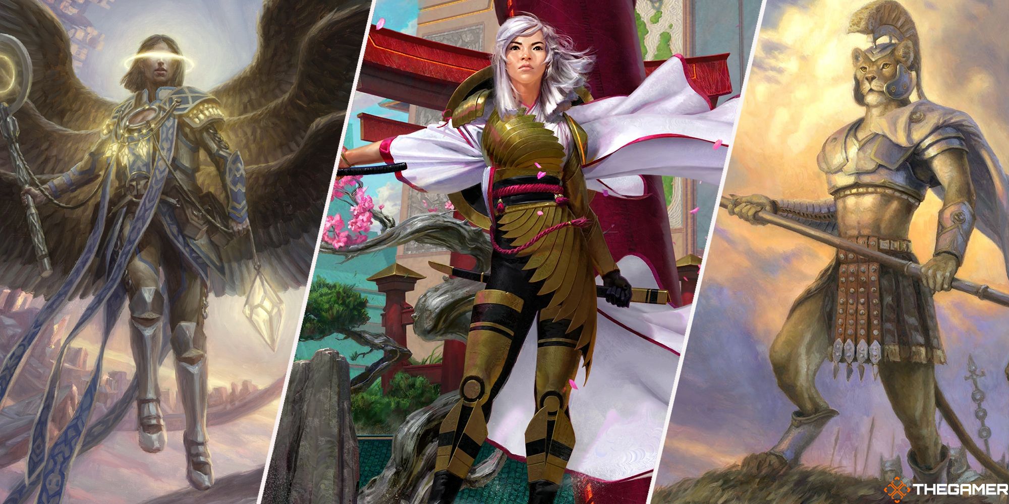 An angel, The Wanderer, and Prava, a cat soldier, in MTG