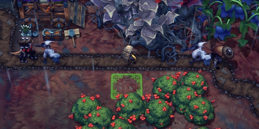 Villagers on a dirt road. Two lizards, two Harpies and two Humans