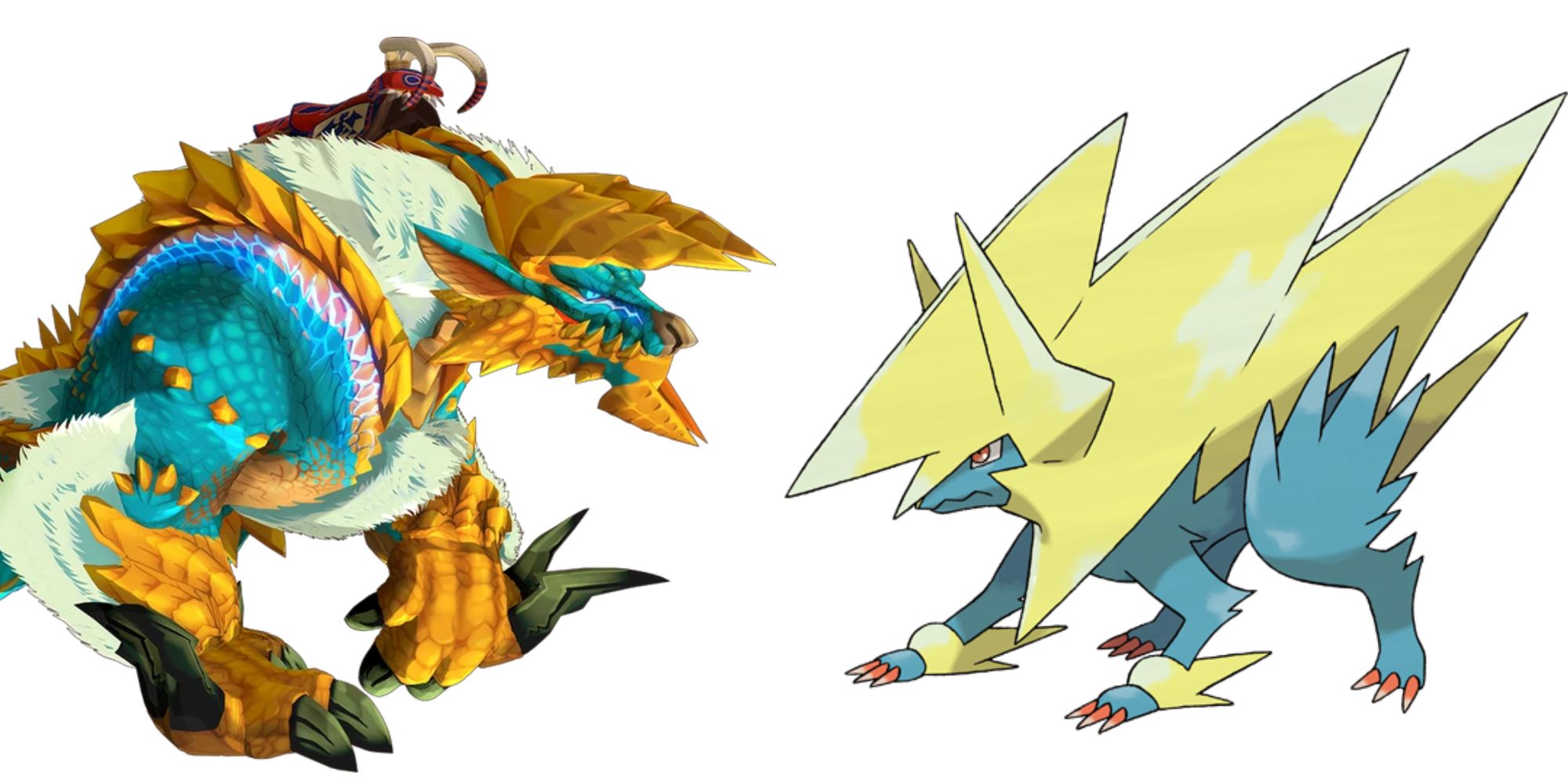 zinogre from monster hunter stories 2 and mega manectric official art