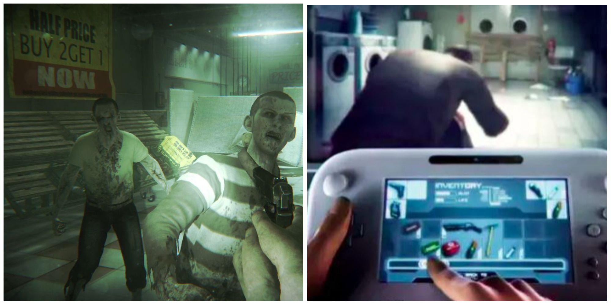 ZombiU - gameplay of fighting a zombie and using the inventory