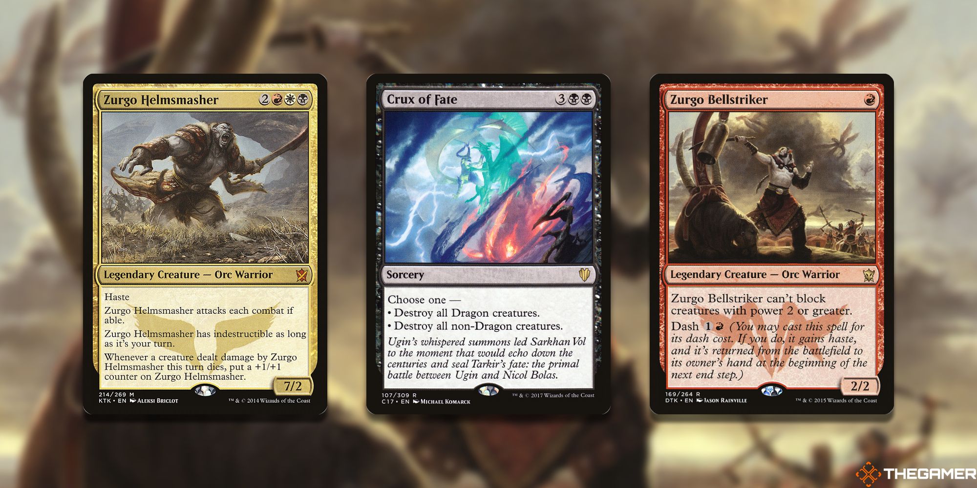 Three Magic: The Gathering cards depicting or referencing Zurgo. 