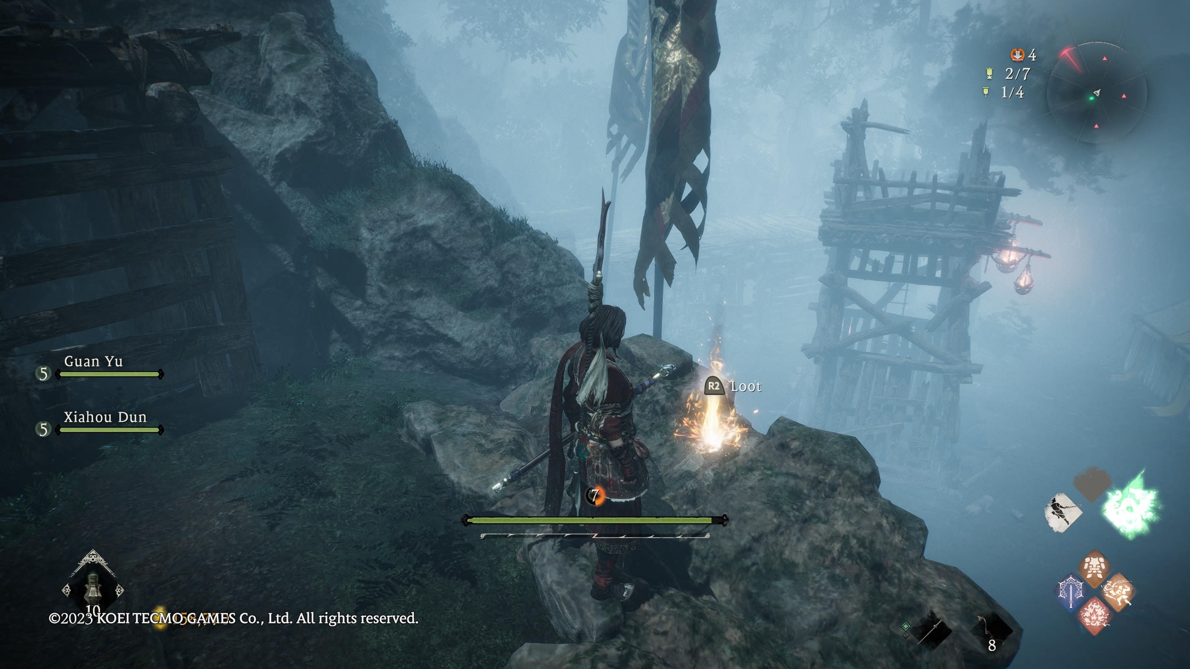 Wo Long: Fallen Dynasty - the Dragon Vein Essence is at the foot of our character as we stand by the edge of the floor