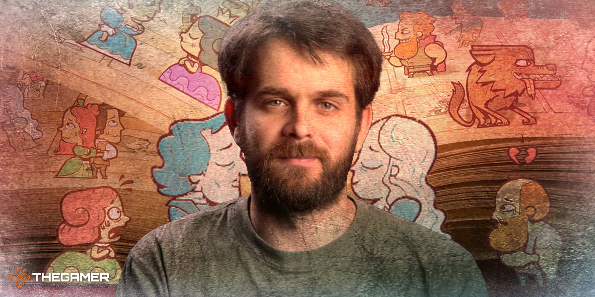 Storyteller interview - Daniel Benmergui against a Storyteller backdrop.