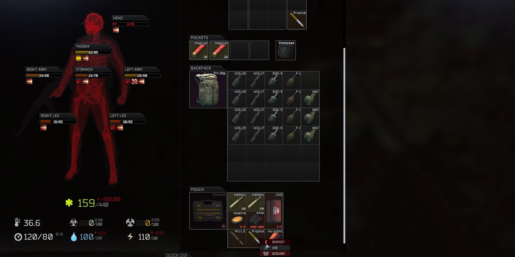 Examining grenades in your inventory in Escape from Tarkov