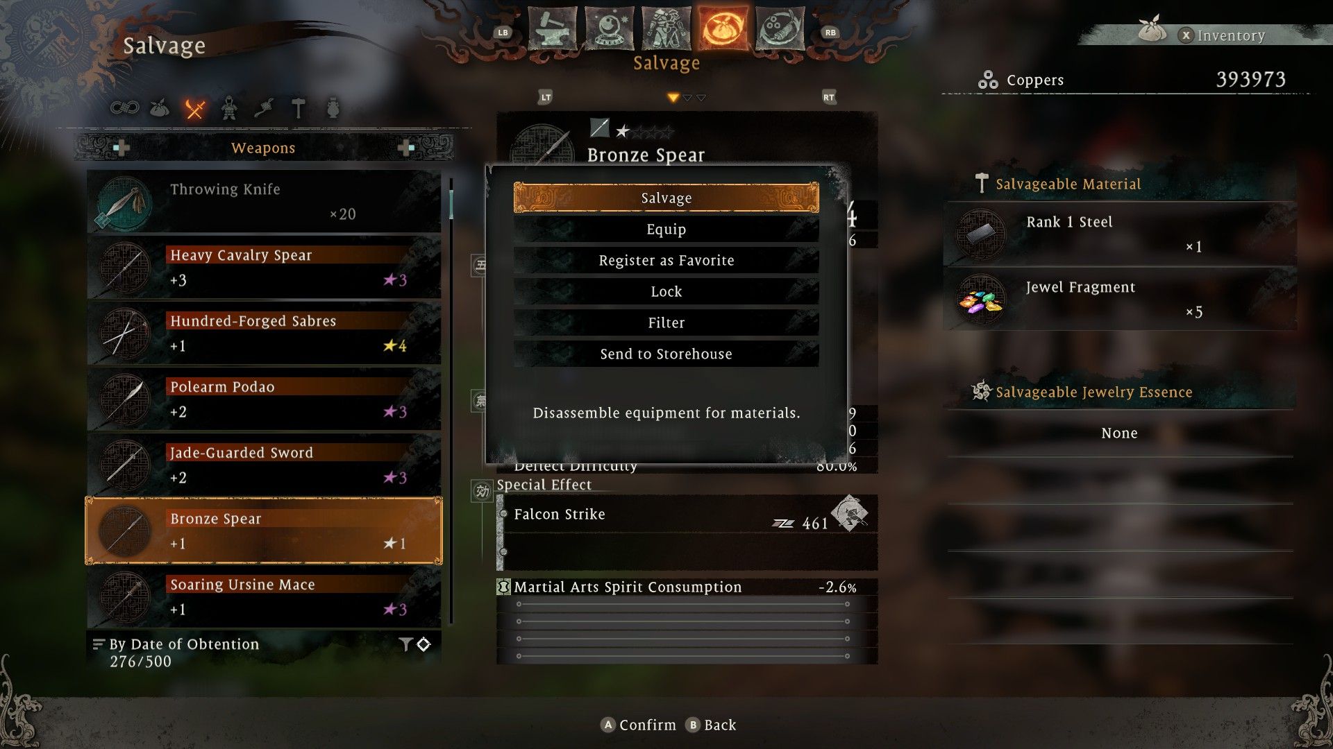Salvaging A Bronze Spear For Rank 1 Steel And 5 Jewel Fragments