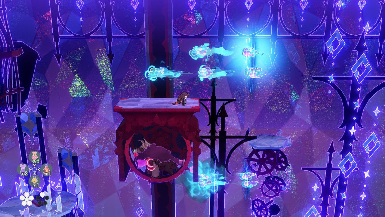 Cereza Ducking On Wheel Contraption While Moving Through Turrets