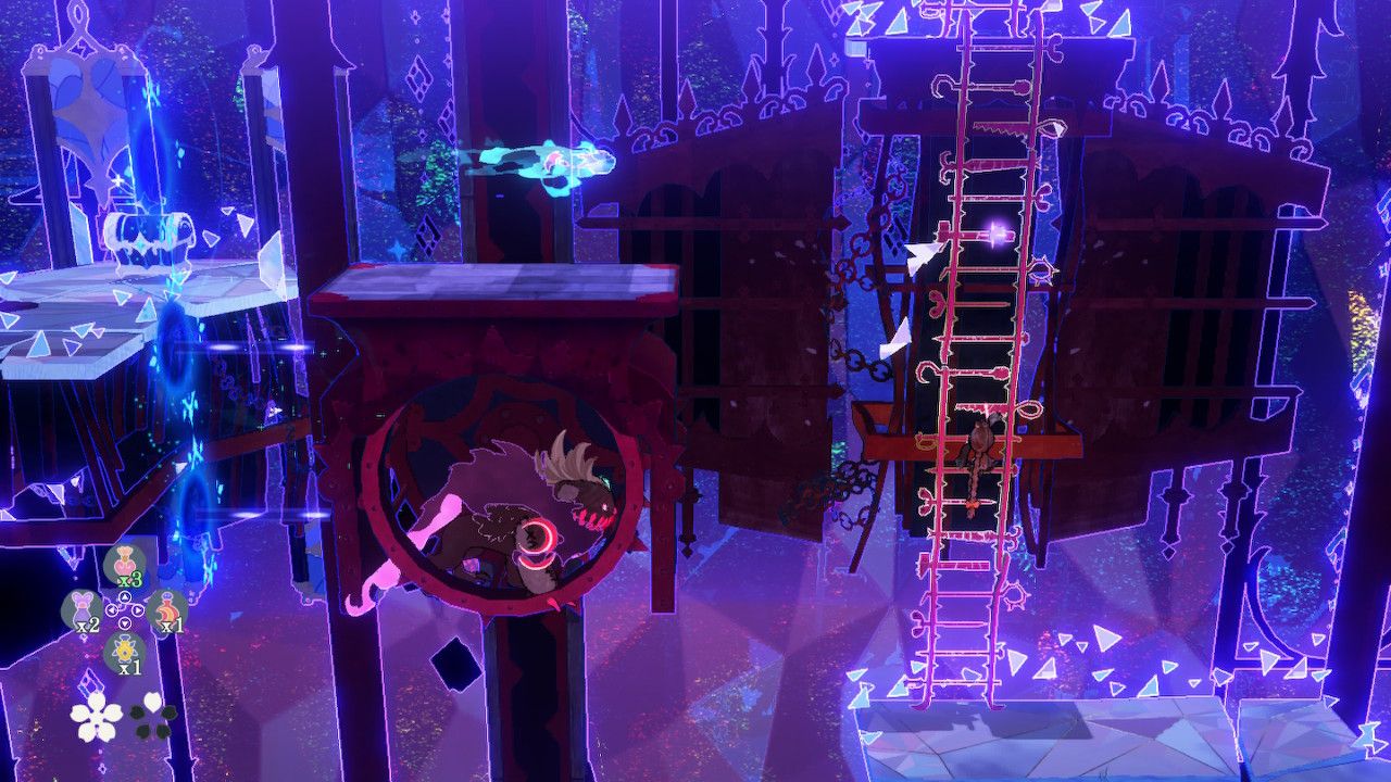 Cheshire Uses Wheel To Protect Cereza From Turrets While Climbing Ladder