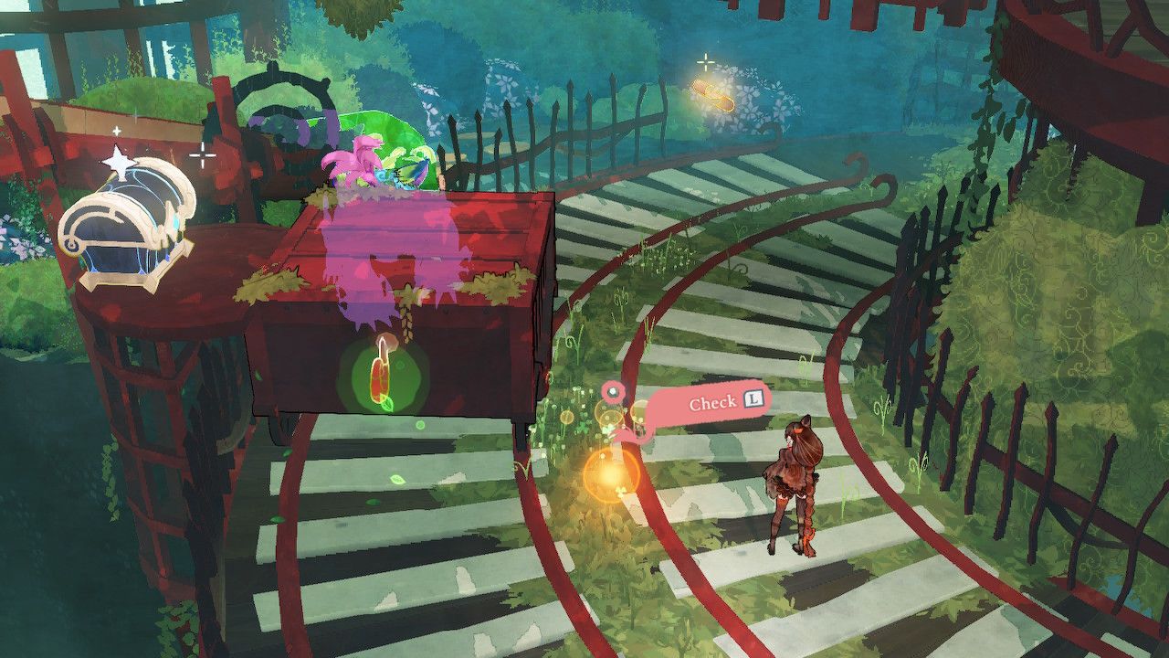 Cereza Looks At Bottom Train Cart Moved In Front Of Treasure Chest Above