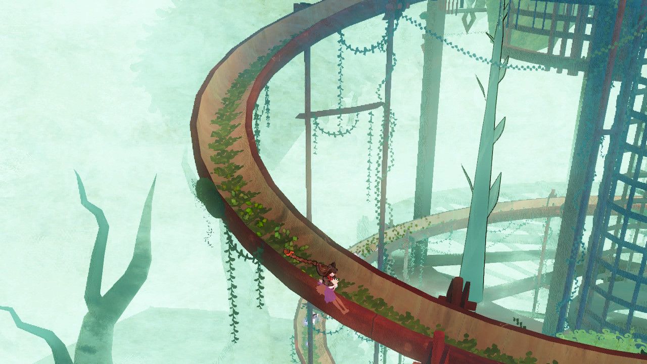 Cereza Sliding Down A Large Slide To The Forgotten Knoll