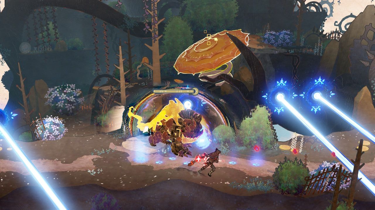Stone Cheshire Shields Cereza From Laser Turret As She Runs Past