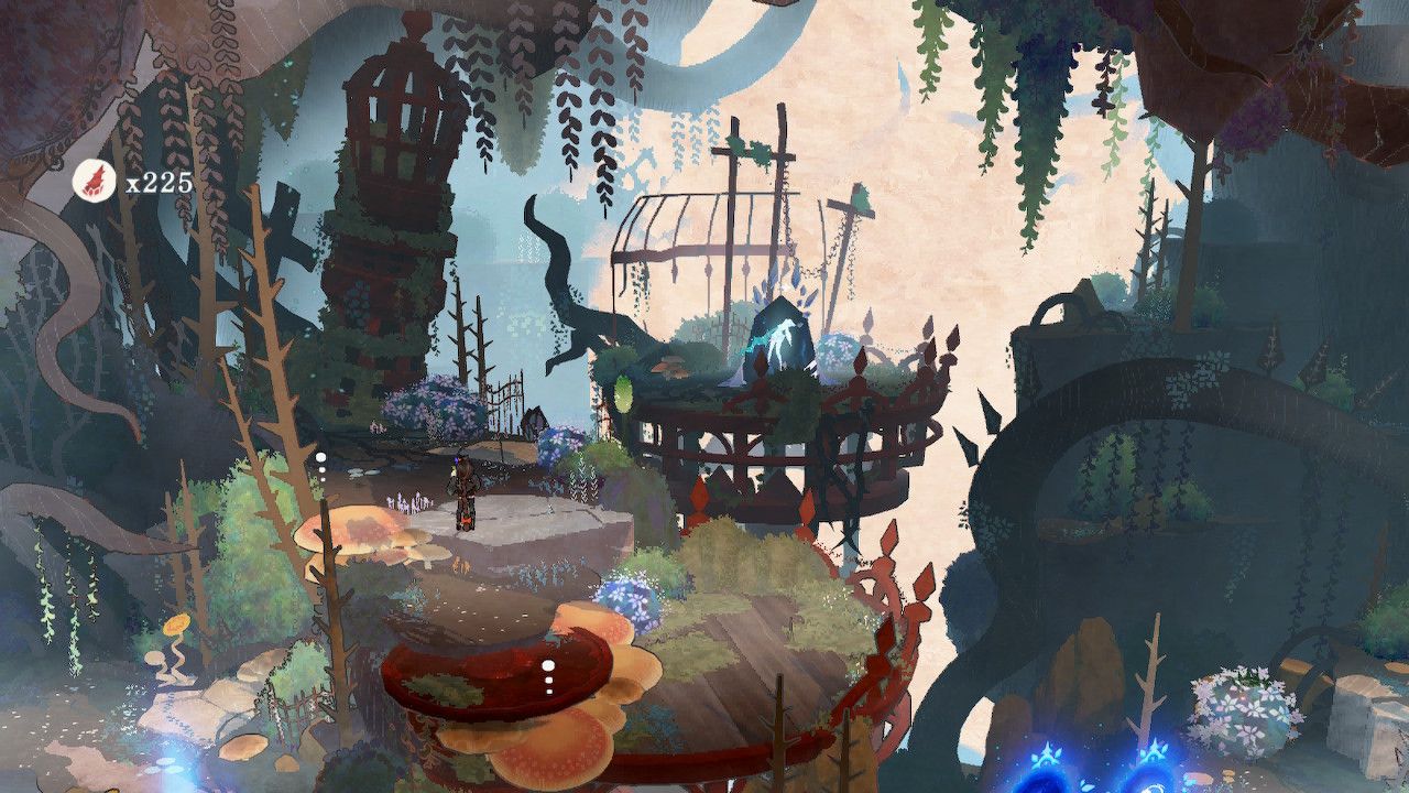Cereza Landing From Mushroom Catapult In Front Of A Moon Pearl