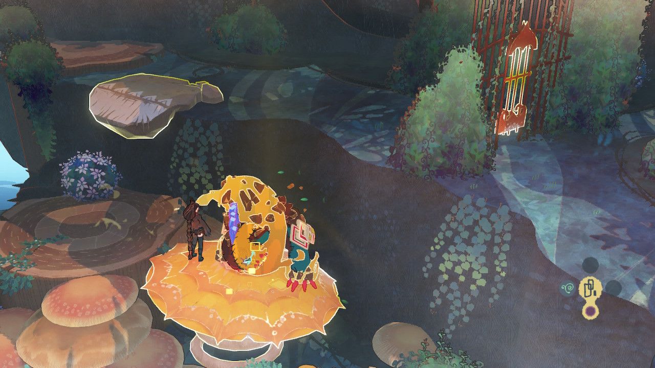 Cereza Prepares To Jump Up To A Gate-Door From Yellow Mushroom