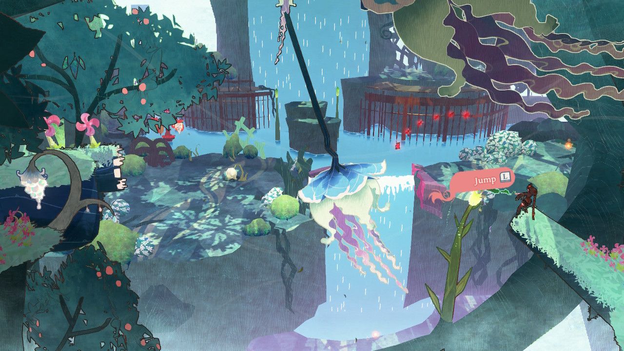 Cereza Preparing To Jump Over Onto A Swinging Flower