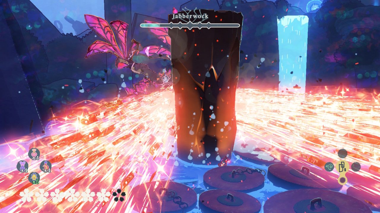 Cereza Running Around A Pillar As Jabberwock Uses Full Arena AOE