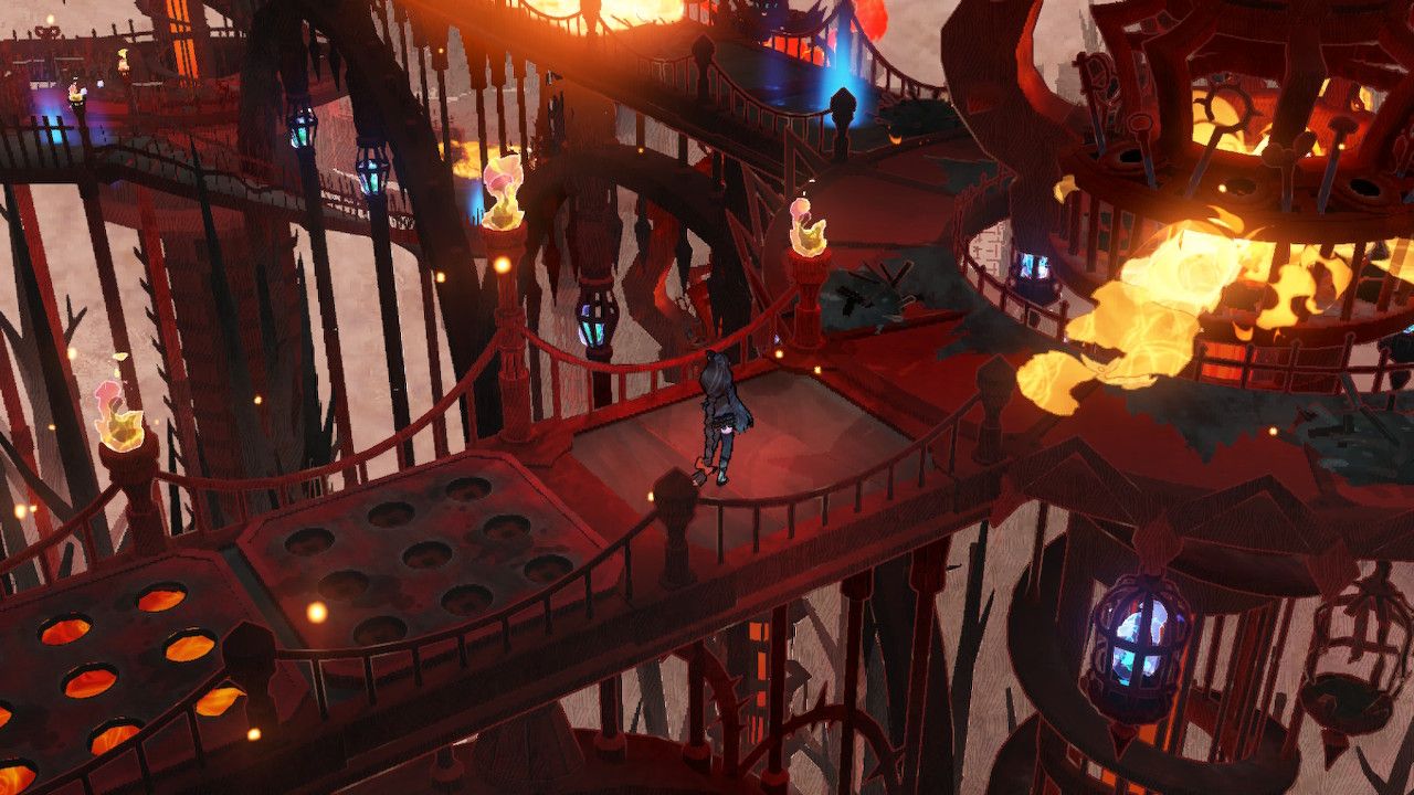 Cereza Stands Between Fire Tiles And Spinning Flamethrowers