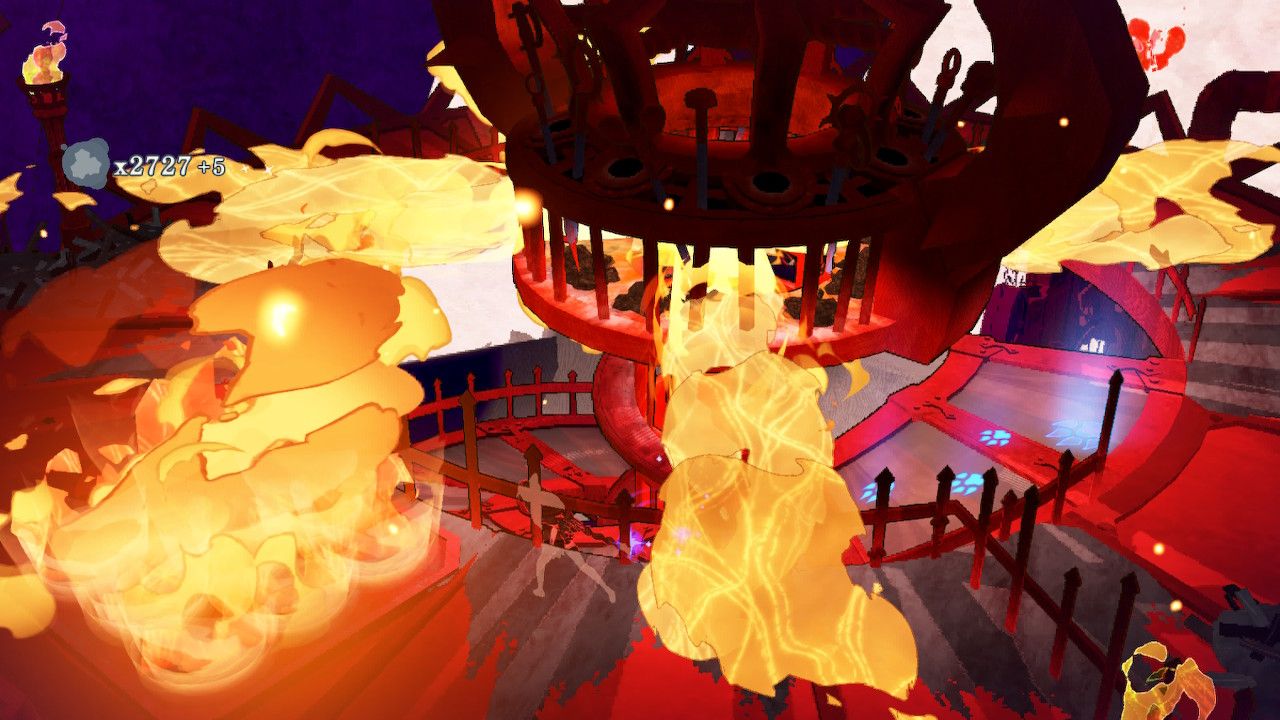 Cereza Runs Down Staircase Beneath Spinning Flamethrower Trap
