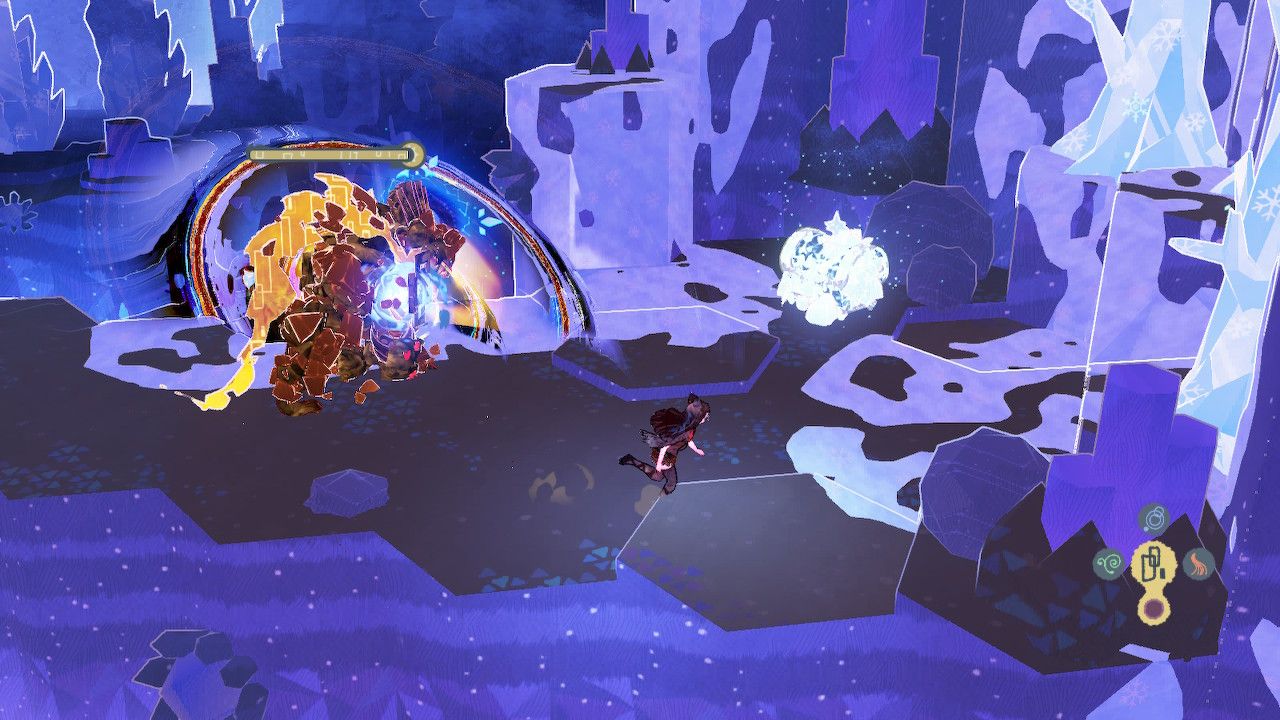 Stone Cheshire Blocks Laser In Front Of Frozen Chest For Cereza