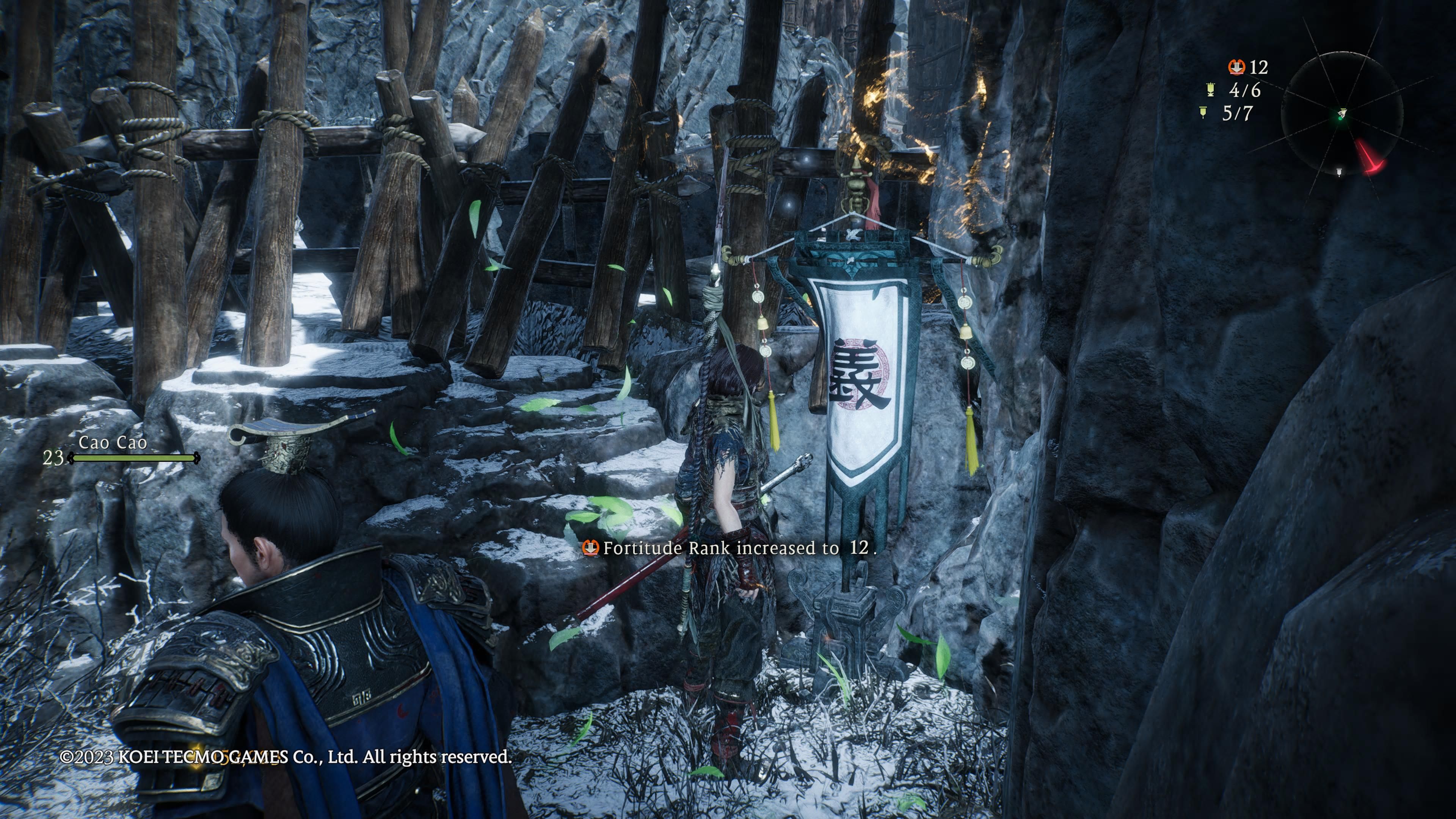 Wo Long: Fallen Dynasty - the third marking flag is found next to wooden stakes
