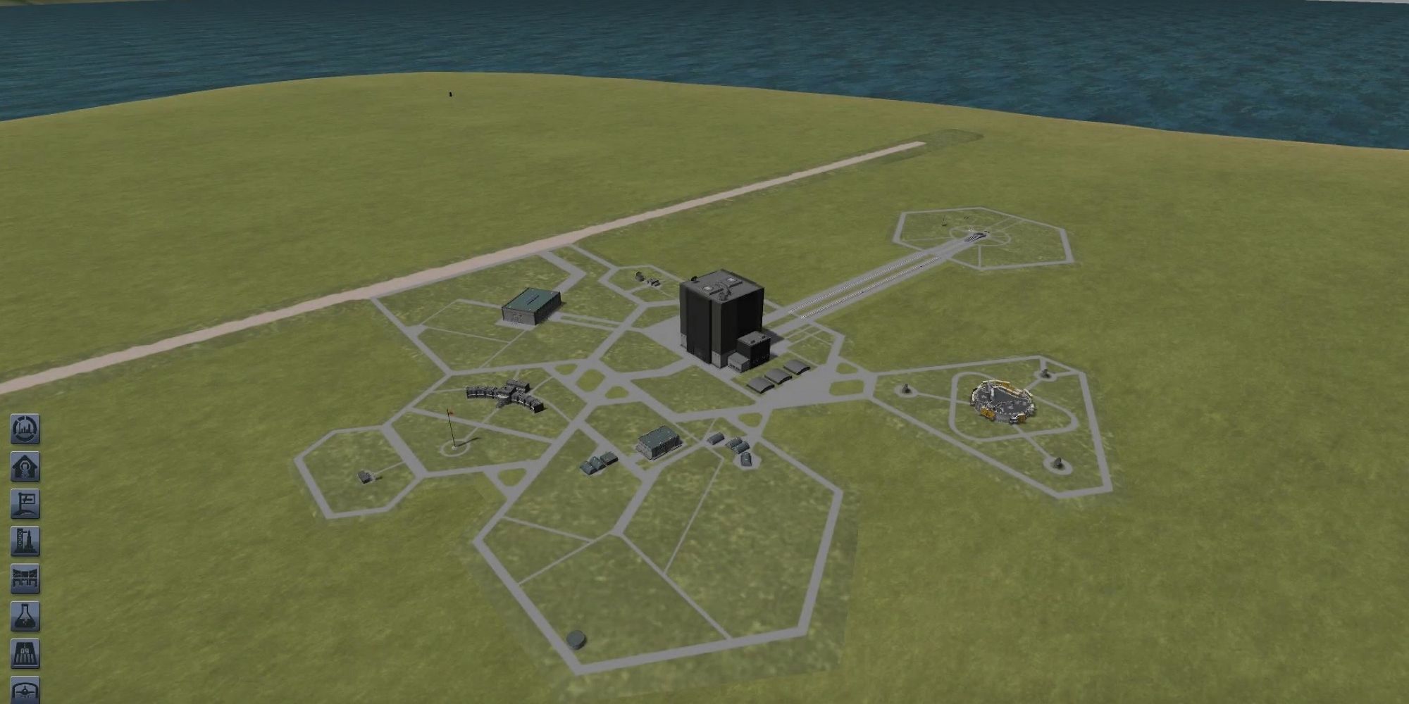 a shot of the Kerbal Administration building and other buildings in KSP