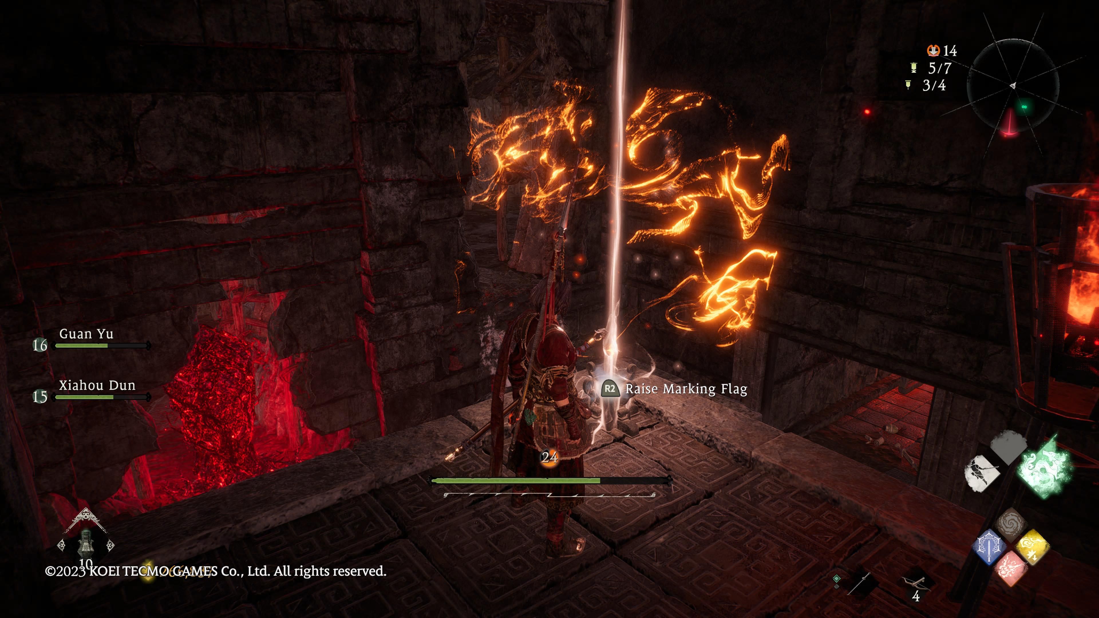 Wo Long: Fallen dynasty - finding the fourth and final marking flag in the tomb section, overlooking a stone door 