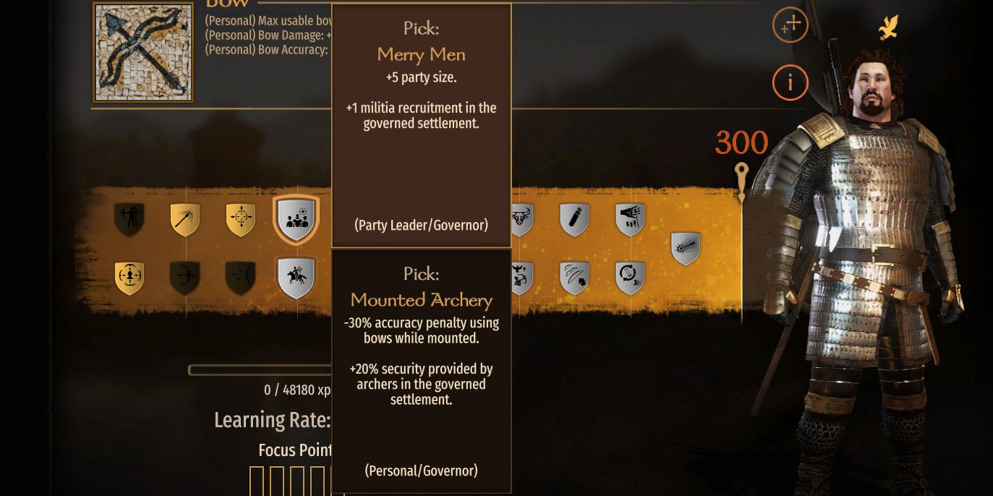 +5 party size. +1 militia recruitment in the governed settlement.
