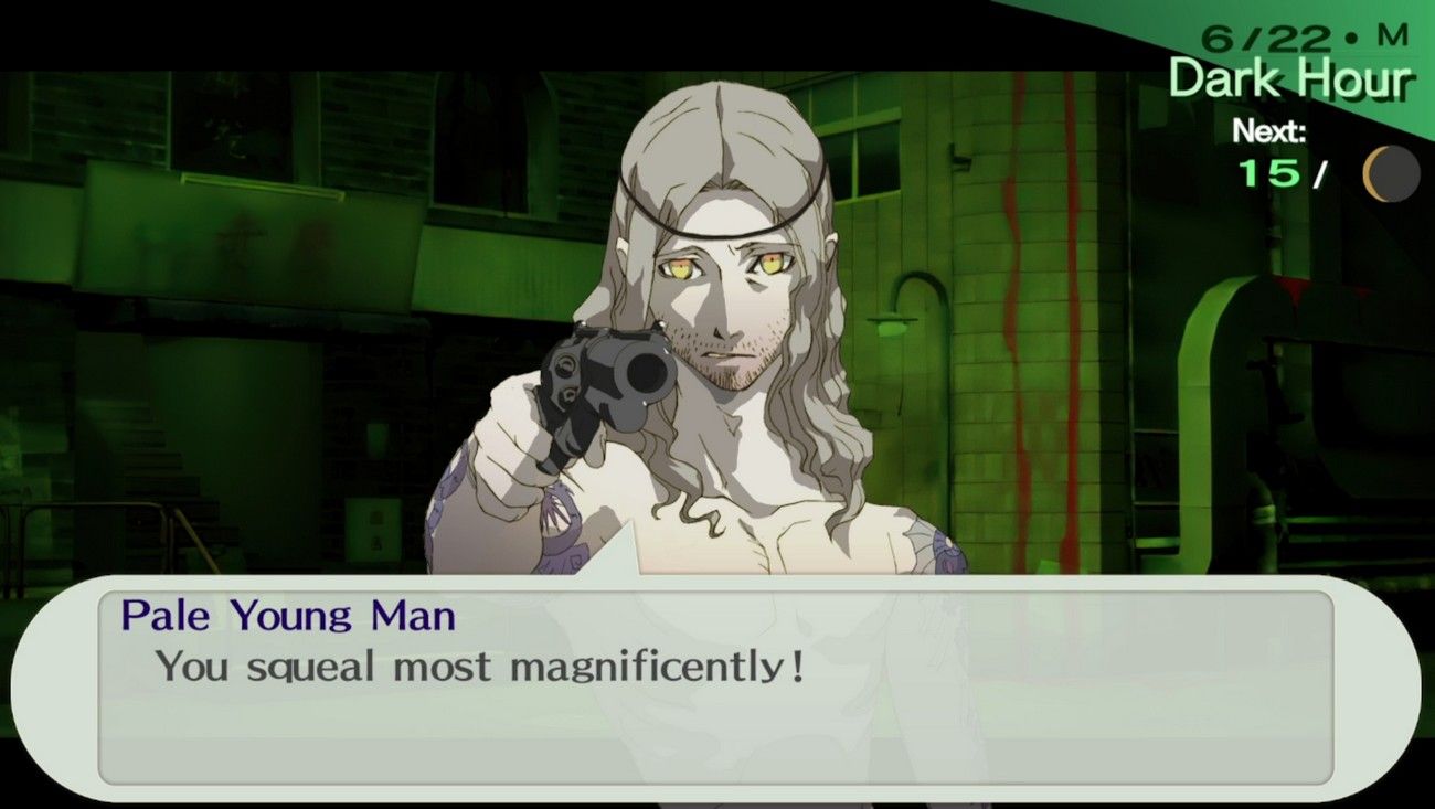6-22 takaya during the dark hour about to murder one of his revenge plot victims in persona 3 portable