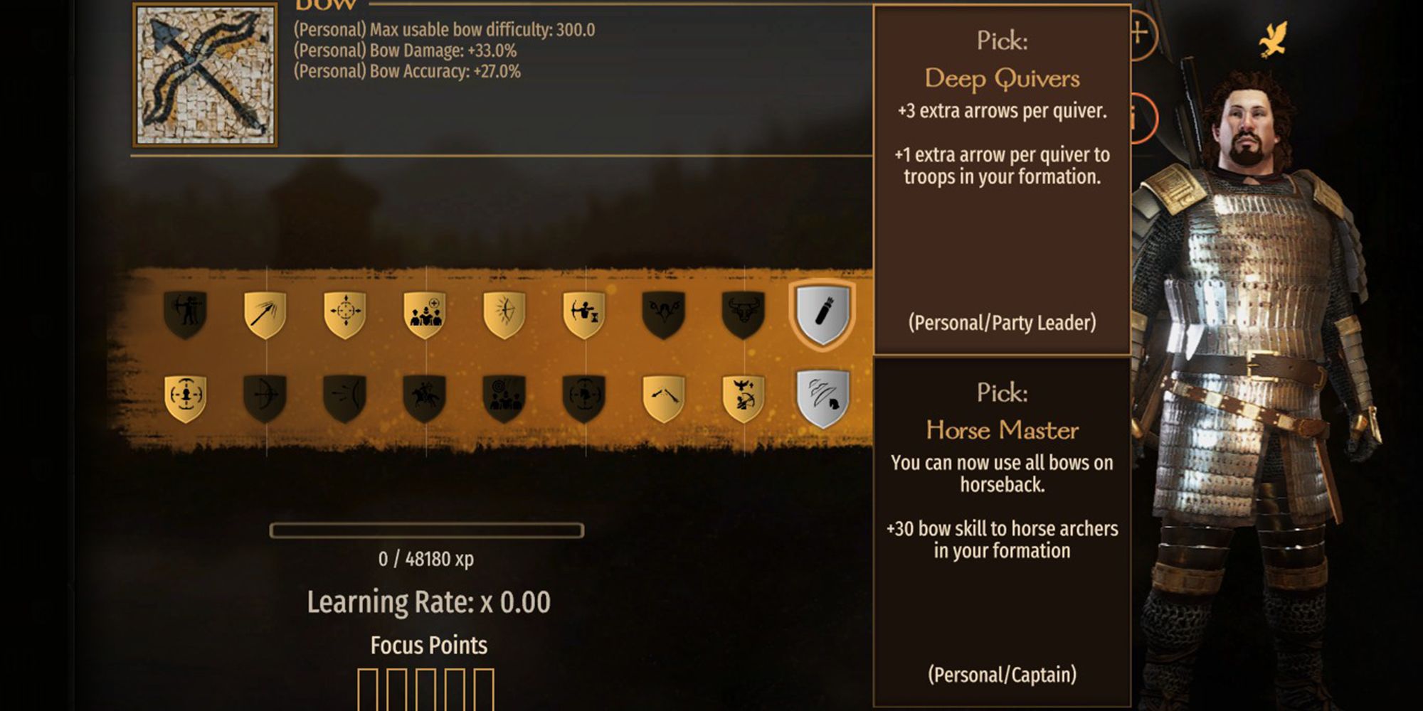 +3 extra arrows per quiver. +1 extra arrow per quiver to troops in your formation.