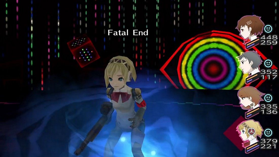 aigis about to use fatal end in the harabah block of tartarus in persona 3 portable