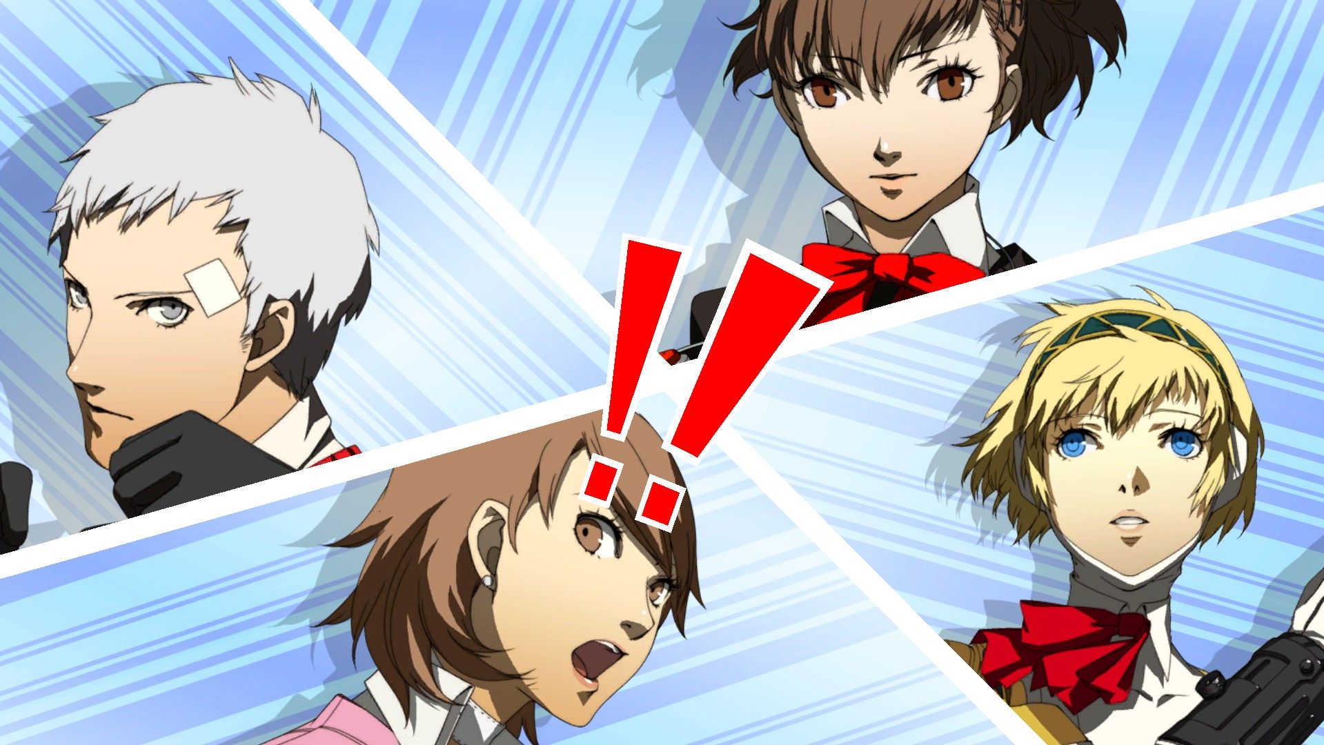 akihiko, yukari, aigis, and the female protagonist on an all-out attack screen from persona 3 portable