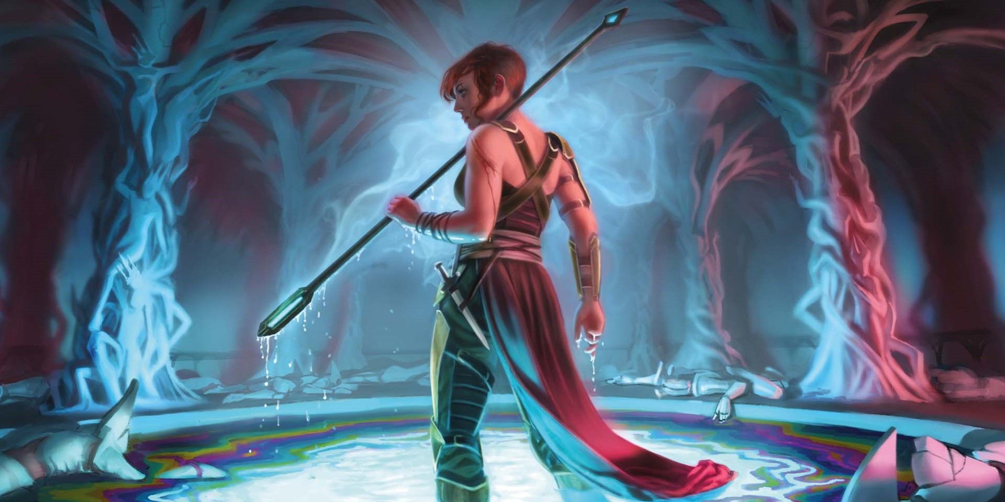 MTG Melira standing in a pool of water in a cave
