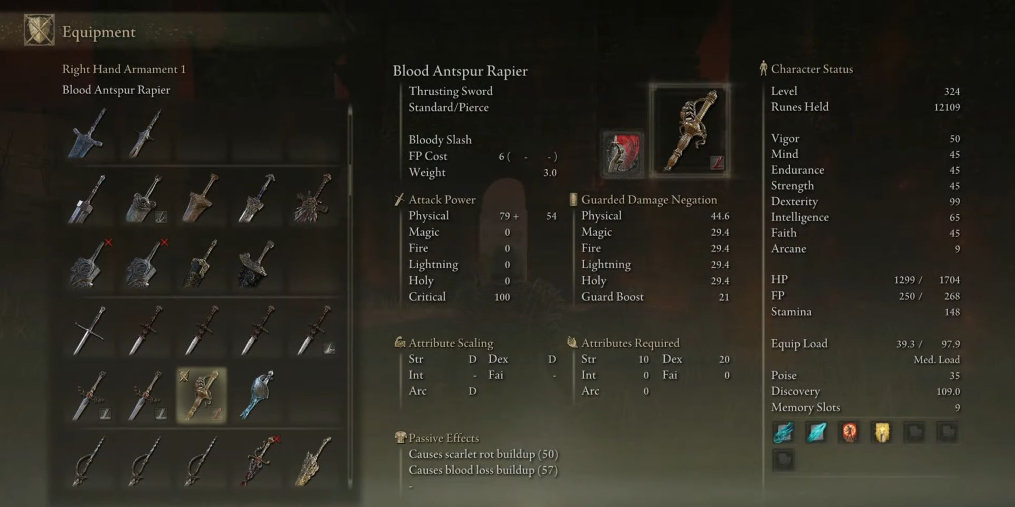 Antspur Rapier stat page in Elden Ring